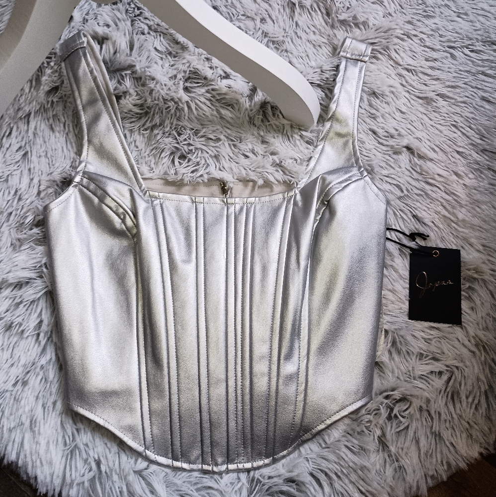 Japna Metallic Crop Top, Size Small, Polyester, New With Tags